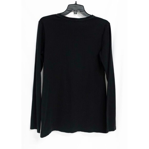 Theory Button Front Mother of Pearl Long Sleeve RIbbed Black Tee Shirt L - Picture 3 of 9